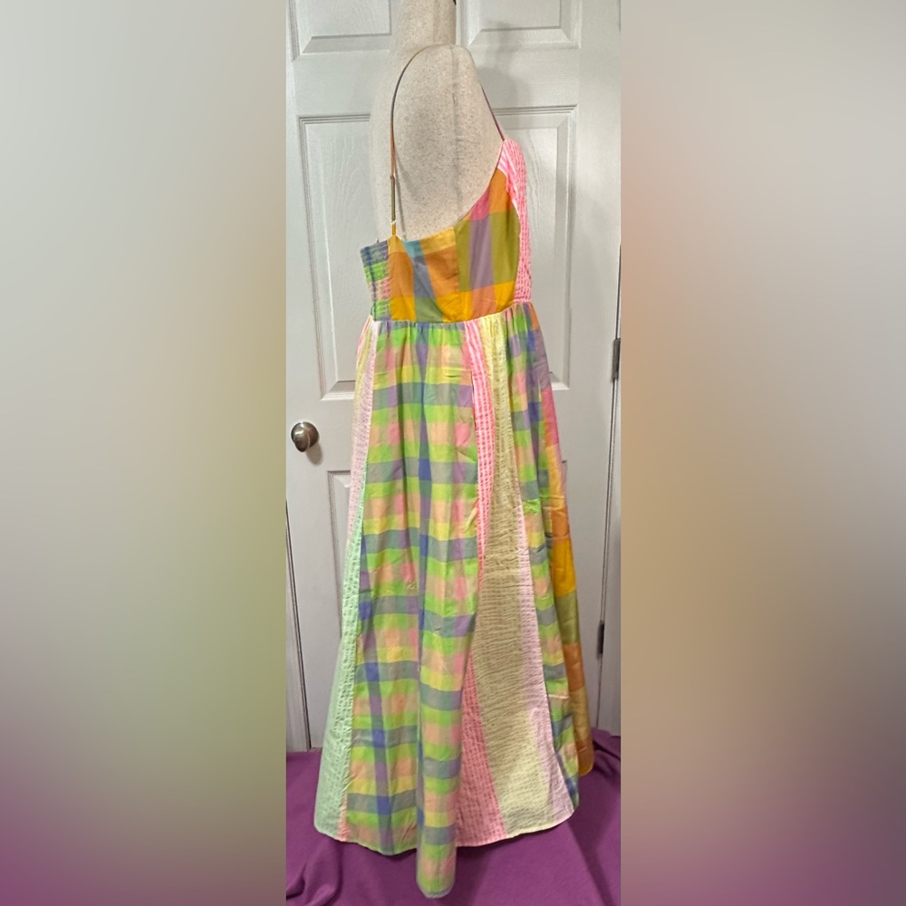 DAVI & DANI Colorful plaid mismatched Striped Maxi Dress smocked back zip up - Picture 4 of 14